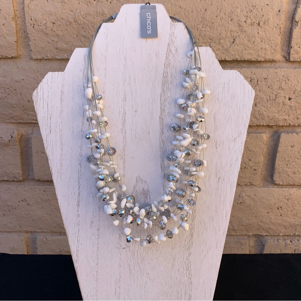 NWT Chico’s Silver and White Necklace Multistrand Necklace
